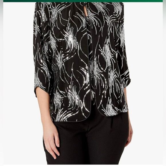 Alex Evening Twin Set Sz Large Diamond Glitter Scoop Neck Tank 3/4 Sleeve Jacket - Picture 15 of 16